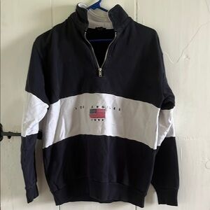 Brandy Melville White and Blue Hoodie with Graphic Detail